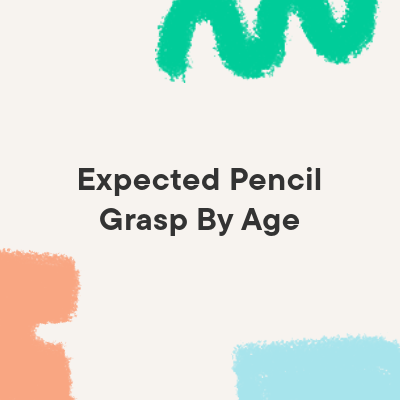 title image with colorful shapes on a beige background with the words 'expected pencil grasp by age'