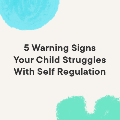 title image with colorful shapes on a beige background with the words '5 warning signs your child struggles with self regulation'